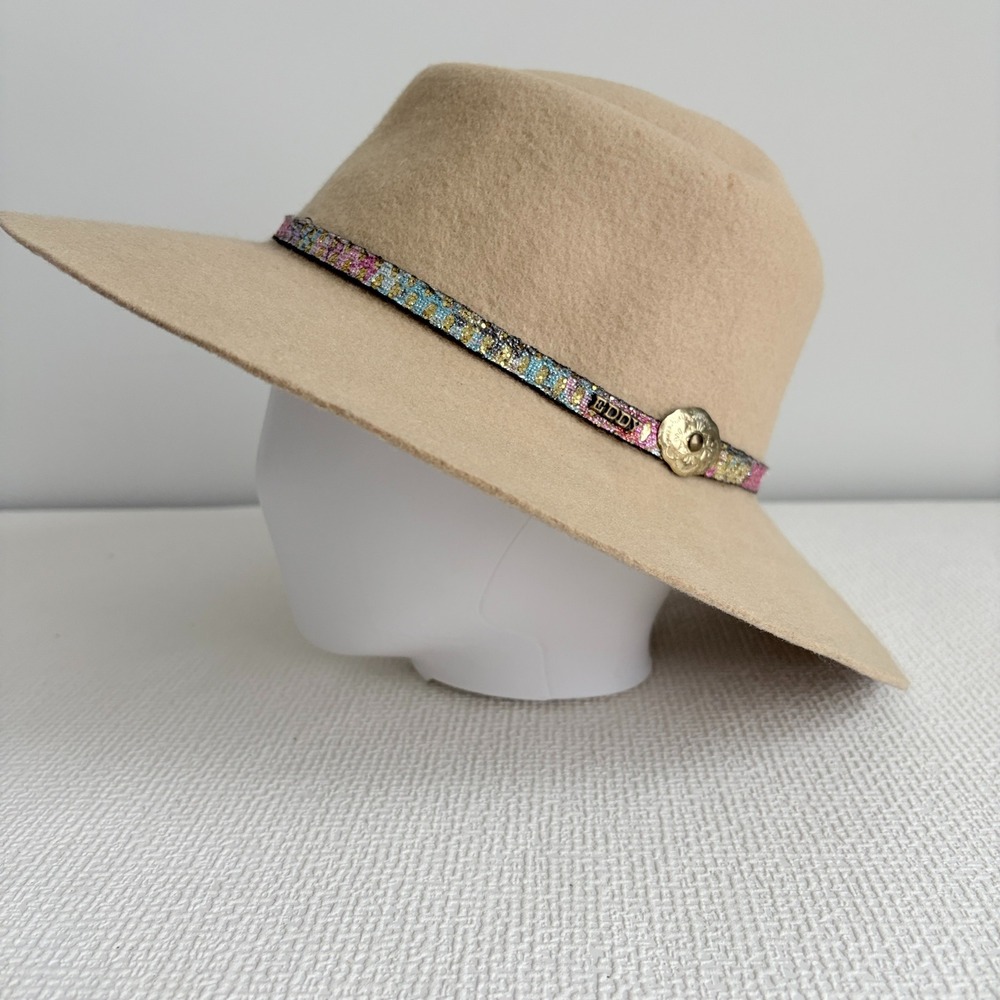 Eddy Brothers Fedora Wide Brim Wool Felt Hat Medium Tan Hippy Mod Festival